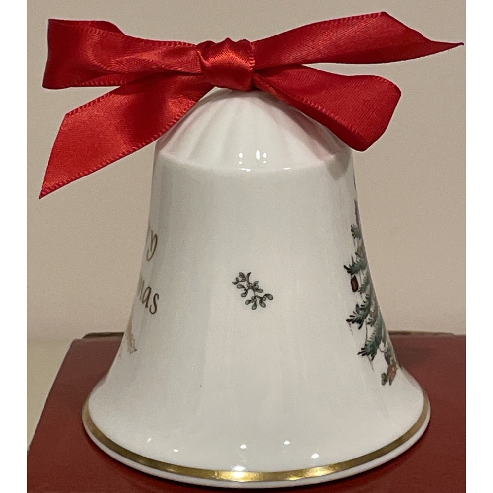 Vintage 1989 Spode Christmas Tree Bell Ornament Merry Christmas 1989 w/ Orig Box - Picture 7 of 11